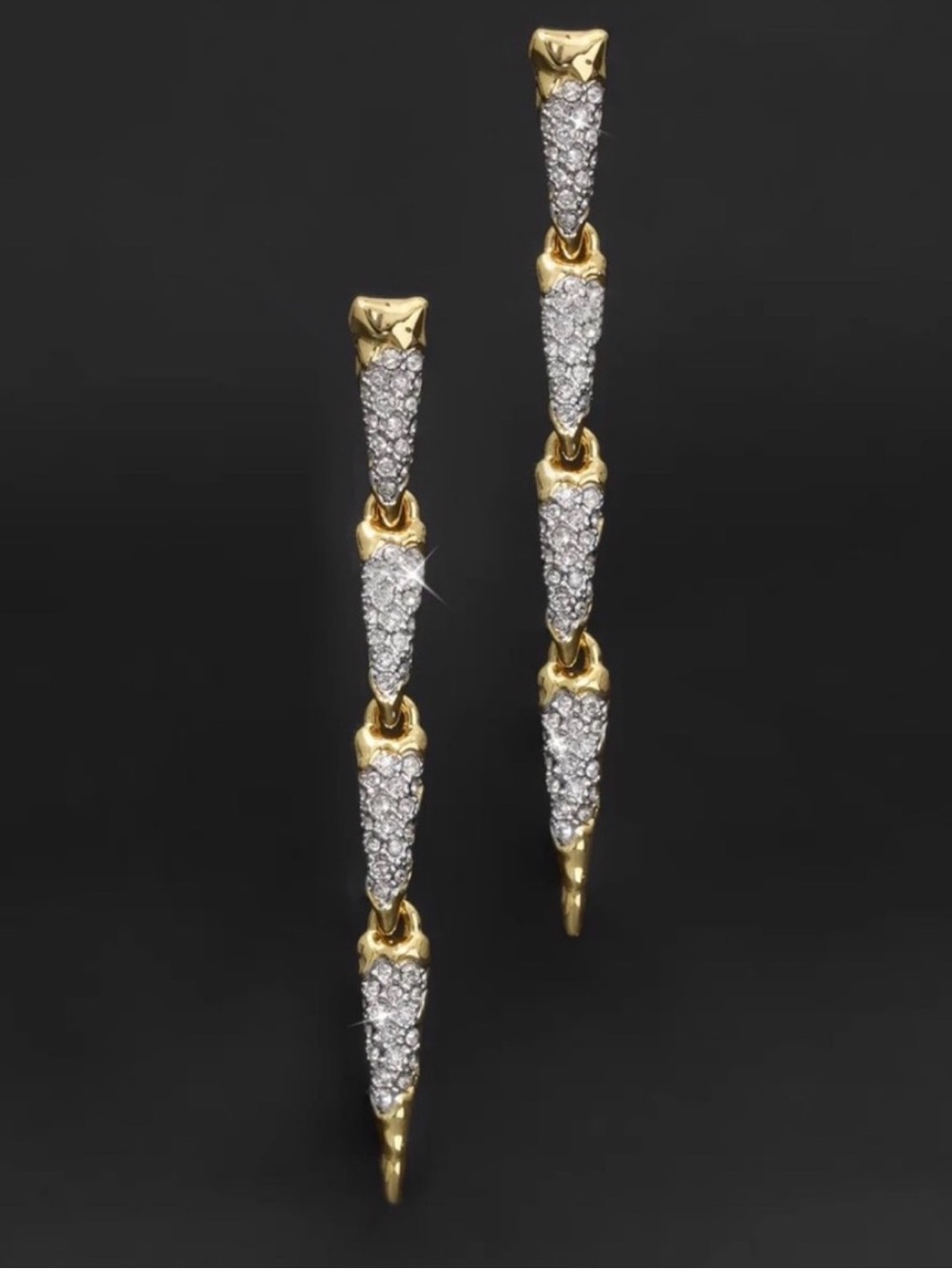 NEW Alexis Bittar Solanales Crystal Spear Linear Earrings Drop Gold Clear JL31